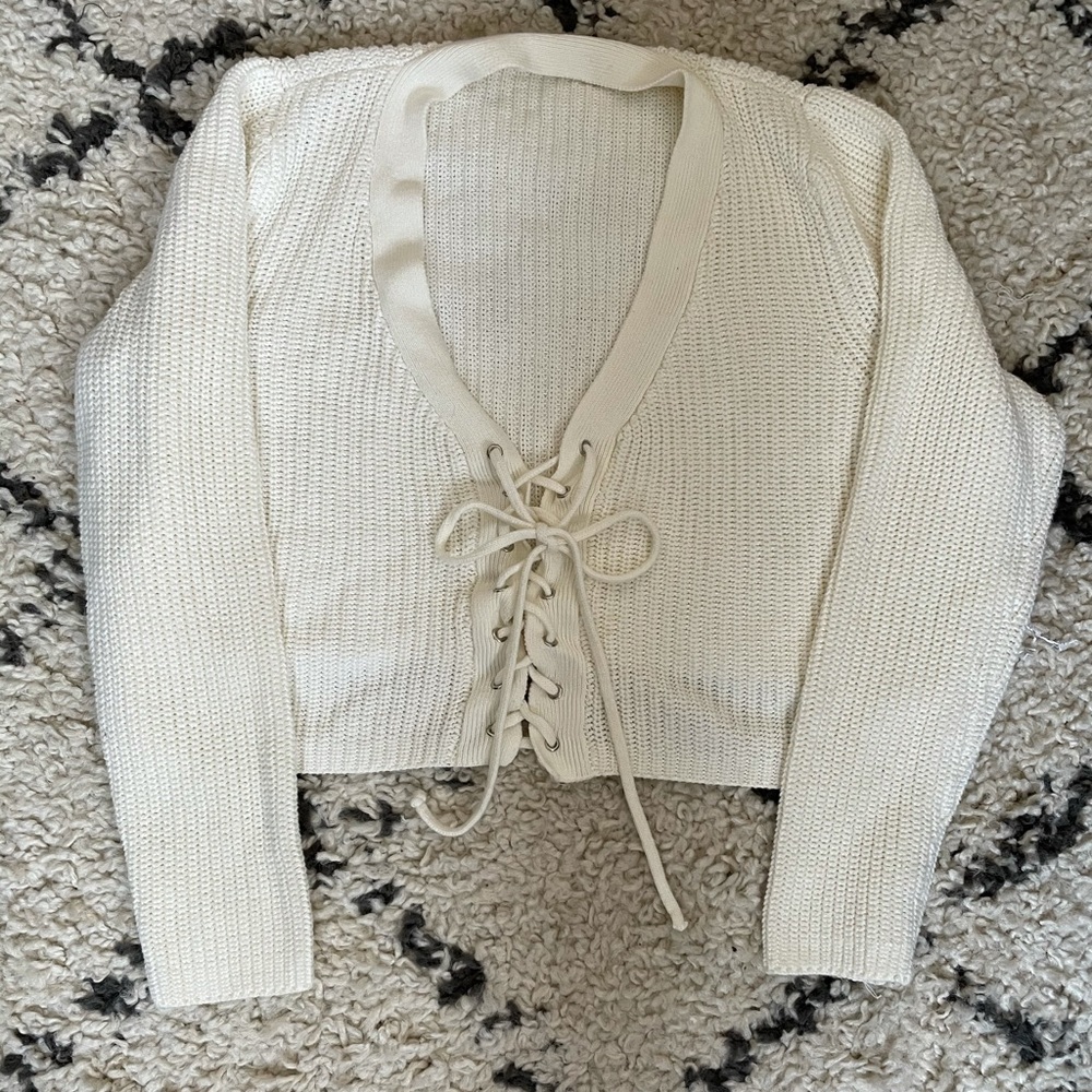 Cream Cropped Lace-up LF Sweater